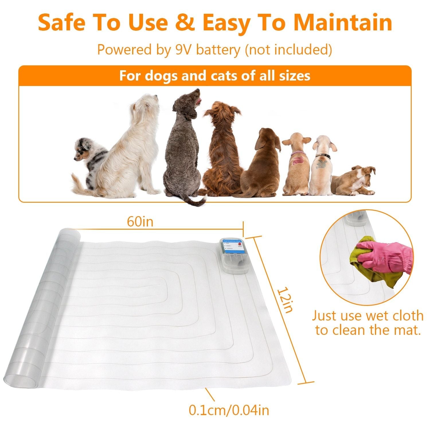 Electronic Pet Training Mat Indoor Safe Shock Training Pad for Dogs Cats Pet Barrier 60x12in with 3 Training Modes - Spot