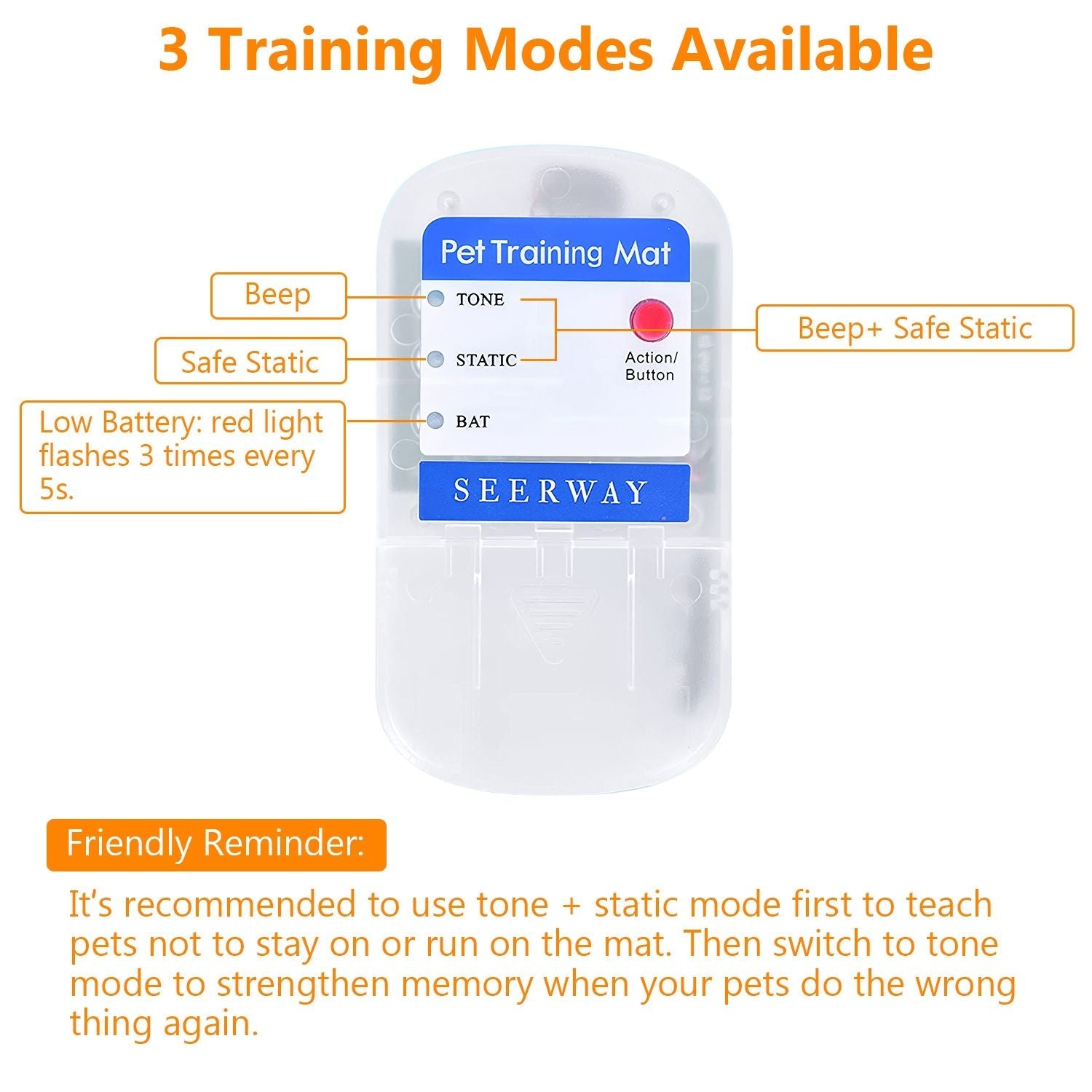 Electronic Pet Training Mat Indoor Safe Shock Training Pad for Dogs Cats Pet Barrier 60x12in with 3 Training Modes - Spot