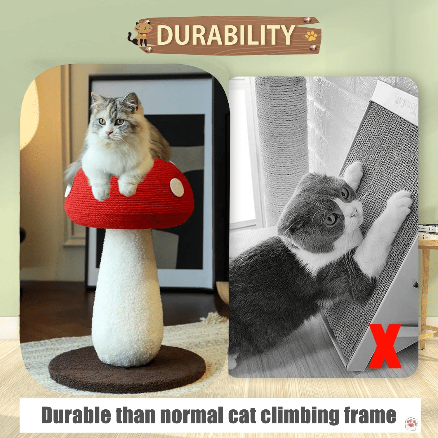 Extra Large Vertical Sisal Mushroom Shaped Cat Scratcher, Cat Scratching Table, Cat Scratching Board, Indoor Cat Interactive Cute Mushroom Cat Scratcher Cat Scratching Board - Spot
