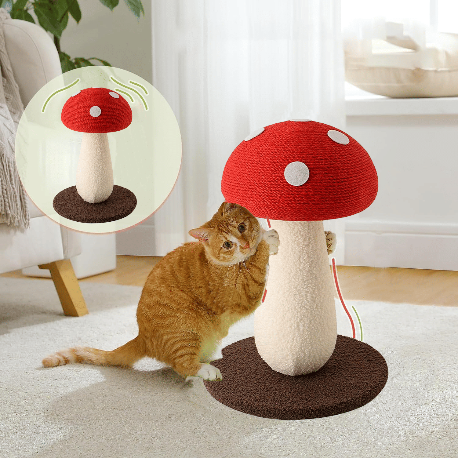 Extra Large Vertical Sisal Mushroom Shaped Cat Scratcher, Cat Scratching Table, Cat Scratching Board, Indoor Cat Interactive Cute Mushroom Cat Scratcher Cat Scratching Board - Spot