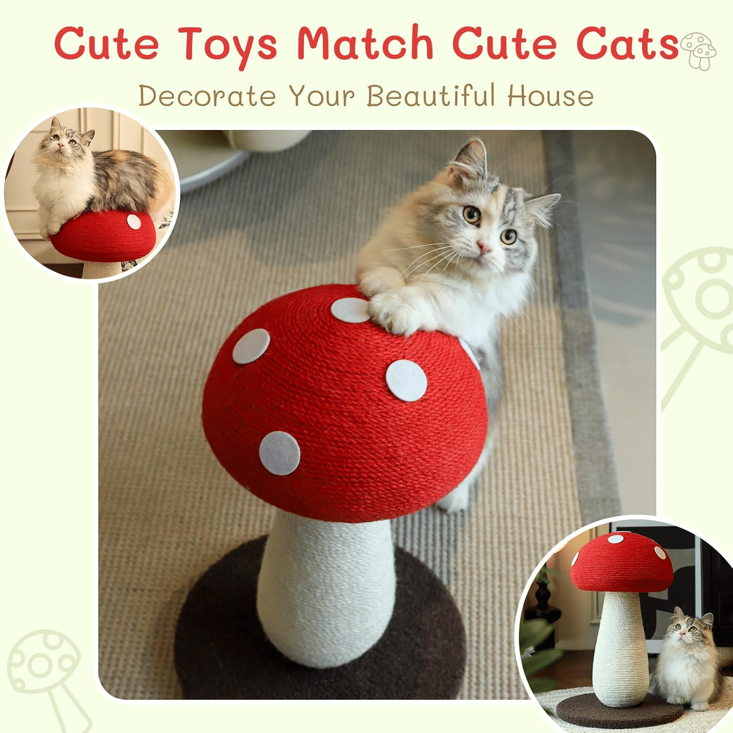 Extra Large Vertical Sisal Mushroom Shaped Cat Scratcher, Cat Scratching Table, Cat Scratching Board, Indoor Cat Interactive Cute Mushroom Cat Scratcher Cat Scratching Board - Spot