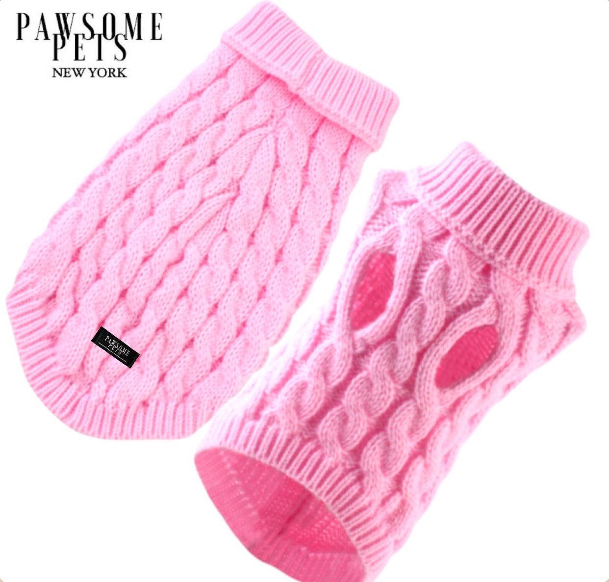 (EXTRA WARM) DOG AND CAT CABLE KNIT SWEATER - PINK by Pawsome Pets New York® Official Site