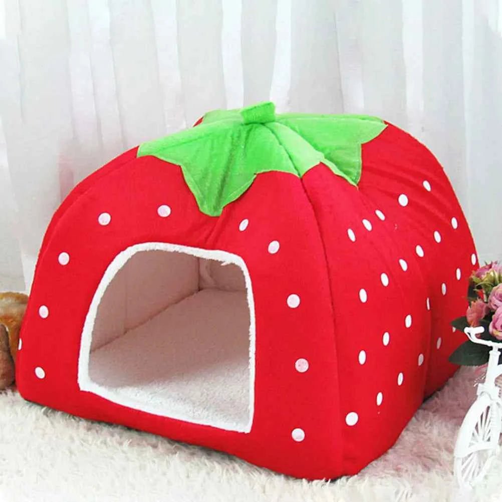 Strawberry Shape Pet Bed - Foldable & Warm - Ideal for Cats - Anti-Slip Bottom by Souths Cheap Stuff