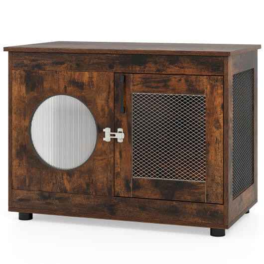 Furniture Style Dog Crate for Small and Medium Dogs with Translucent Window and Lockable Door-Rusti - #shop_name #pets #petsupplys