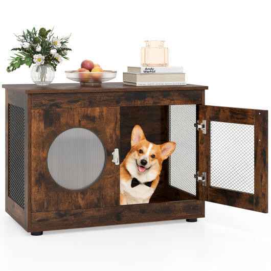 Furniture Style Dog Crate for Small and Medium Dogs with Translucent Window and Lockable Door-Rusti - #shop_name #pets #petsupplys