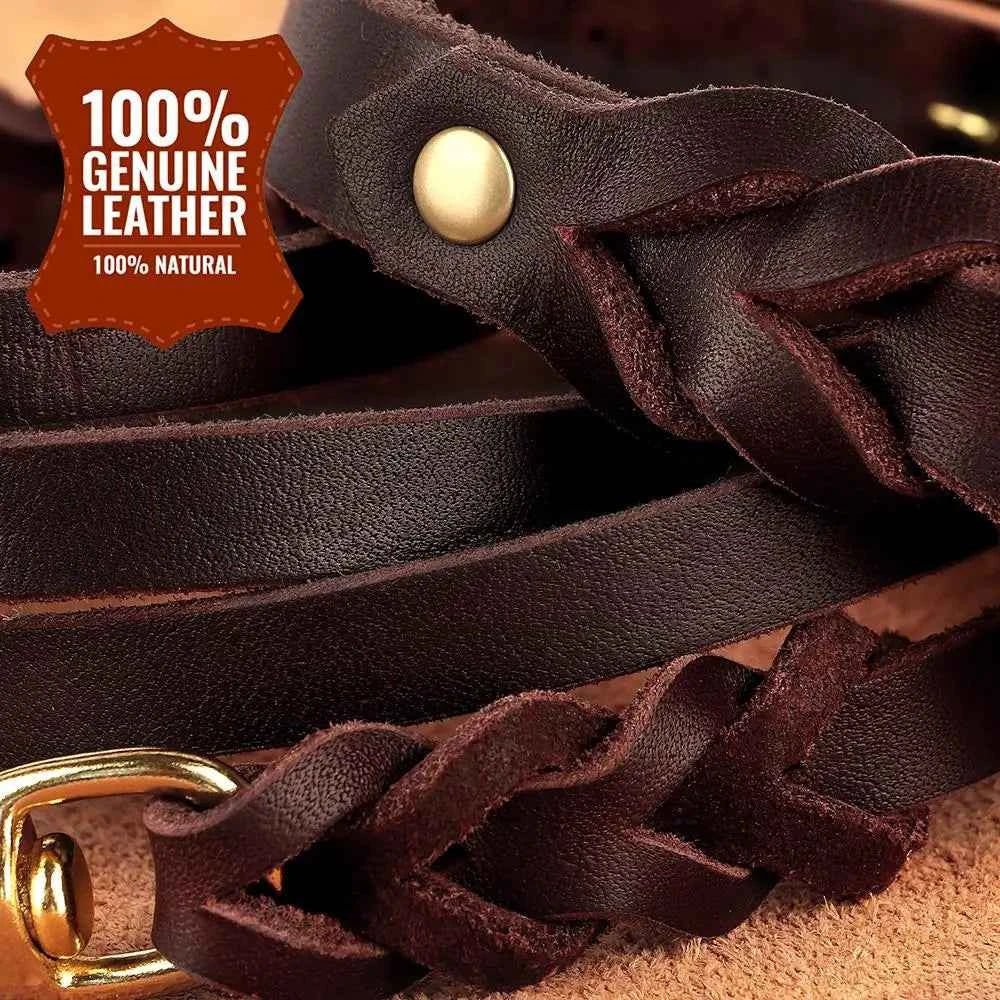 Braided Leather Dog Collar Leash Set for Medium-Large Dogs - Genuine Leather German Shepherd Pet Accessories by Souths Cheap Stuff