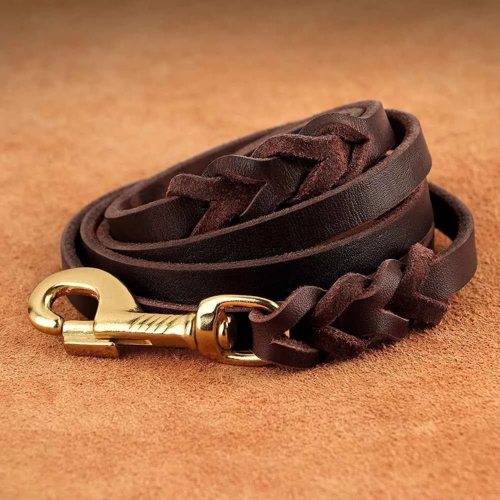 Braided Leather Dog Collar Leash Set for Medium-Large Dogs - Genuine Leather German Shepherd Pet Accessories by Souths Cheap Stuff