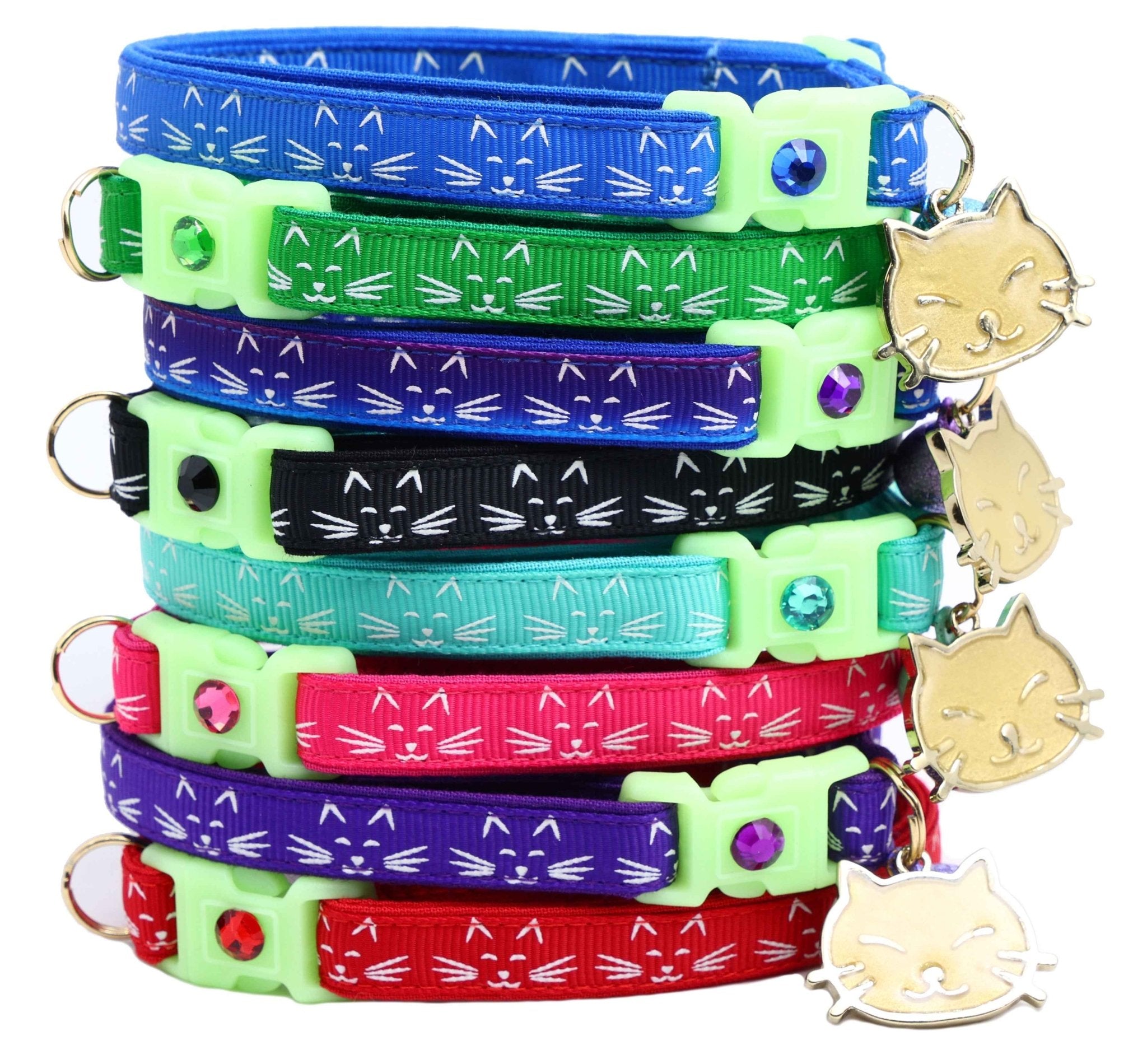 Glowing Cat Faces Breakaway Cat Collar by Pugs2Persians