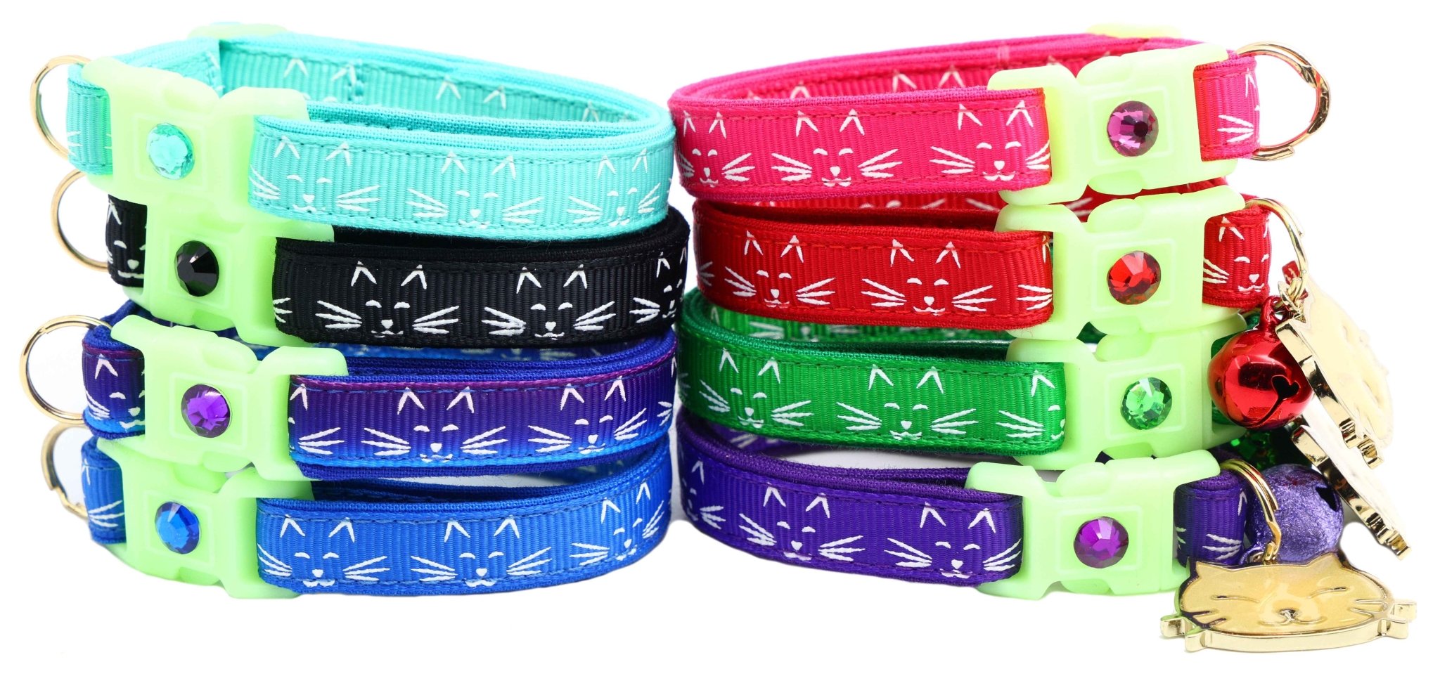 Glowing Cat Faces Breakaway Cat Collar by Pugs2Persians