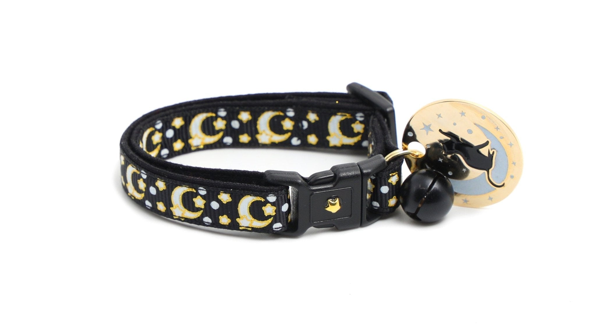 Gold Moons and Stars on Black V2 Cat Collar by Pugs2Persians