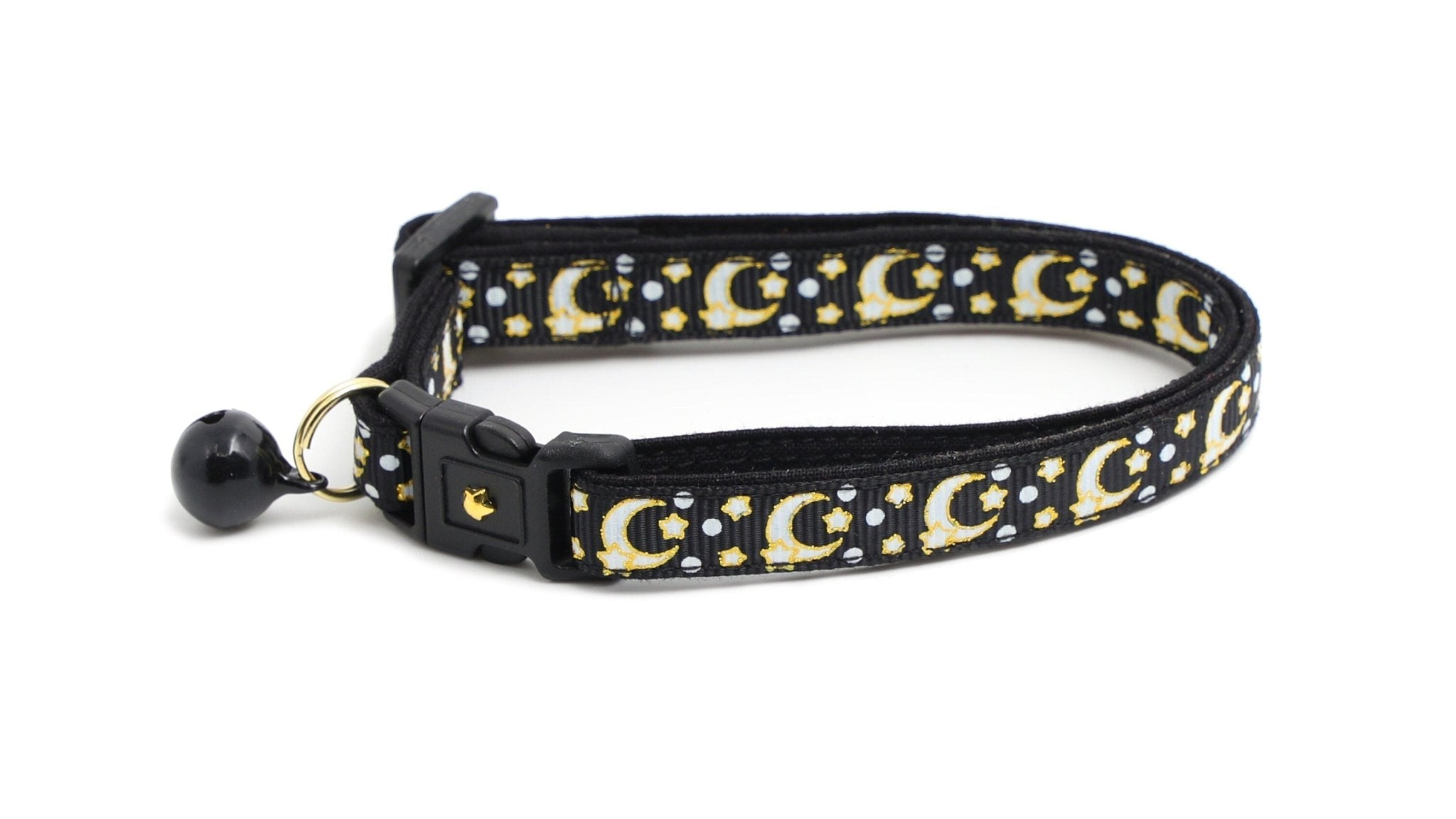 Gold Moons and Stars on Black V2 Cat Collar by Pugs2Persians