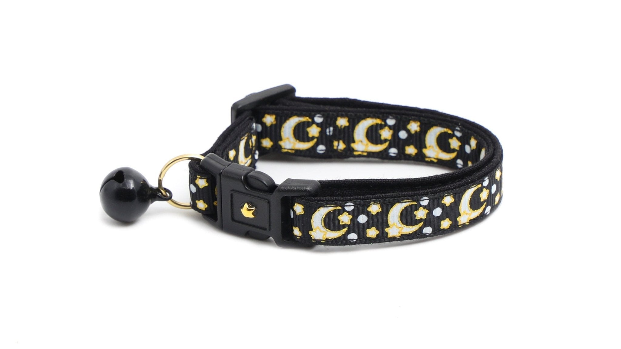 Gold Moons and Stars on Black V2 Cat Collar by Pugs2Persians