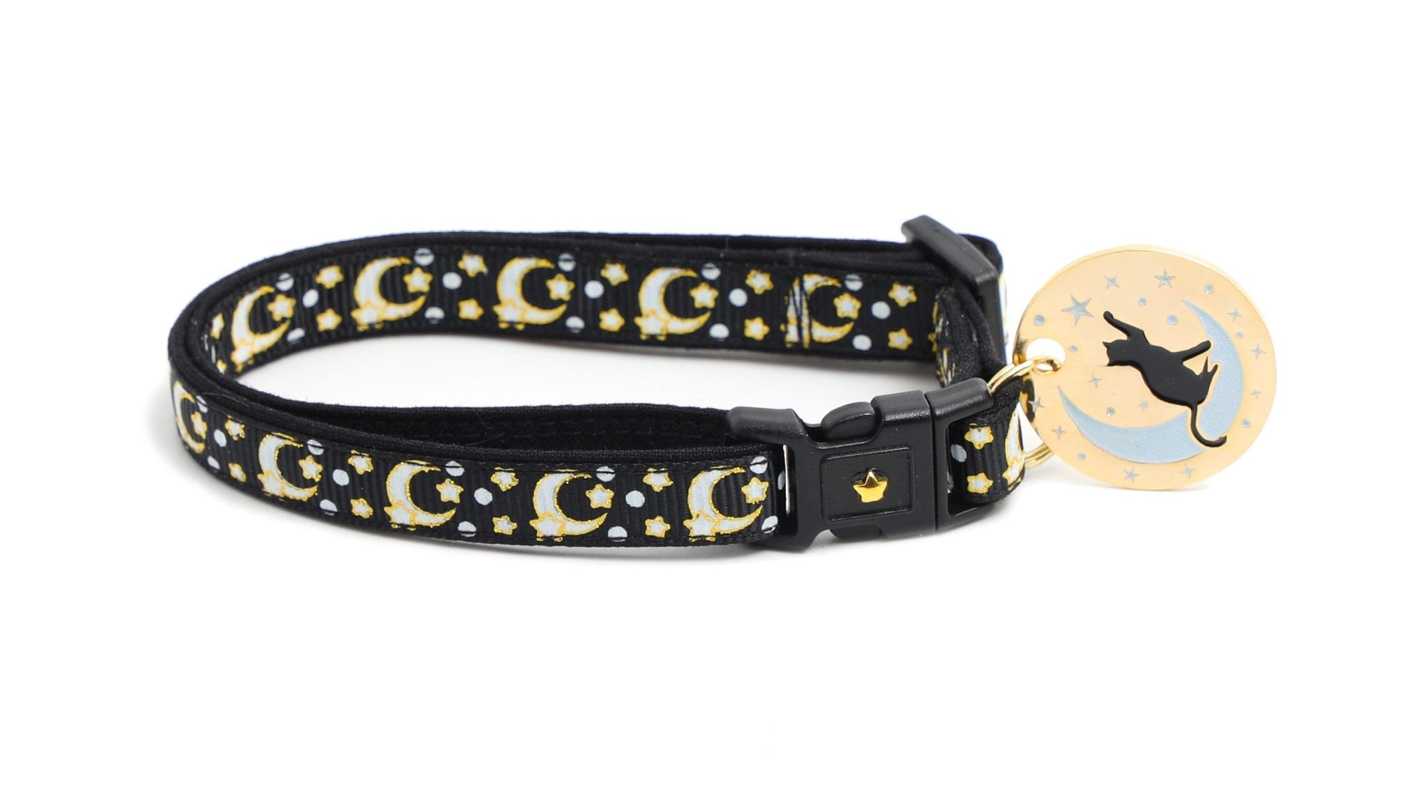Gold Moons and Stars on Black V2 Cat Collar by Pugs2Persians