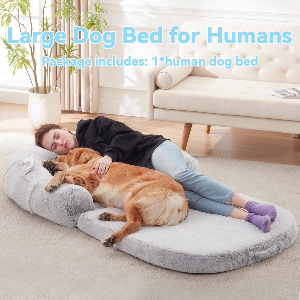 Human Dog Bed, 71"x43"x12" Dog Beds for Large Dogs, Foldable Plush Washable Dog Bed for People Doze Off, Orthopedic Dog Beds for Humans Size Fits You and Pets - Spot