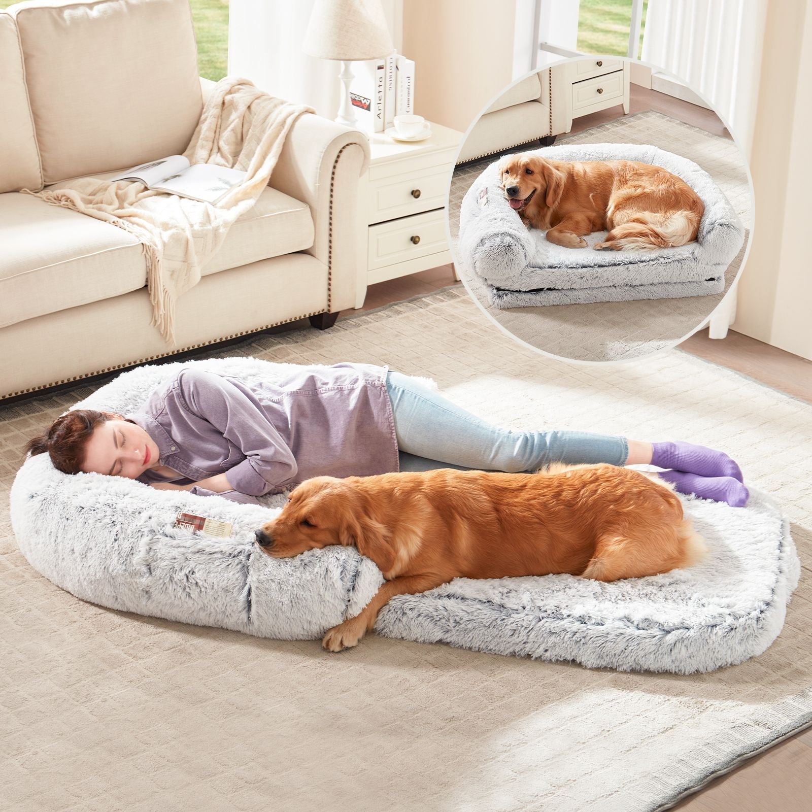 Human Dog Bed, 71"x43"x12" Dog Beds for Large Dogs, Foldable Plush Washable Dog Bed for People Doze Off, Orthopedic Dog Beds for Humans Size Fits You and Pets - Spot