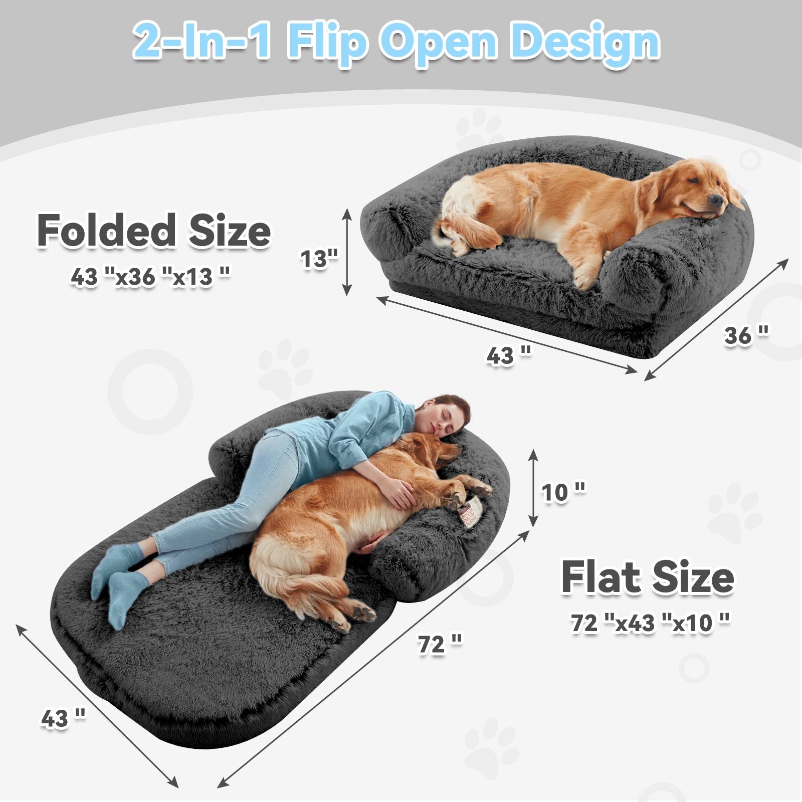 Human Dog Bed, 71"x43"x12" Dog Beds for Large Dogs, Foldable Plush Washable Dog Bed for People Doze Off, Orthopedic Dog Beds for Humans Size Fits You and Pets - Spot