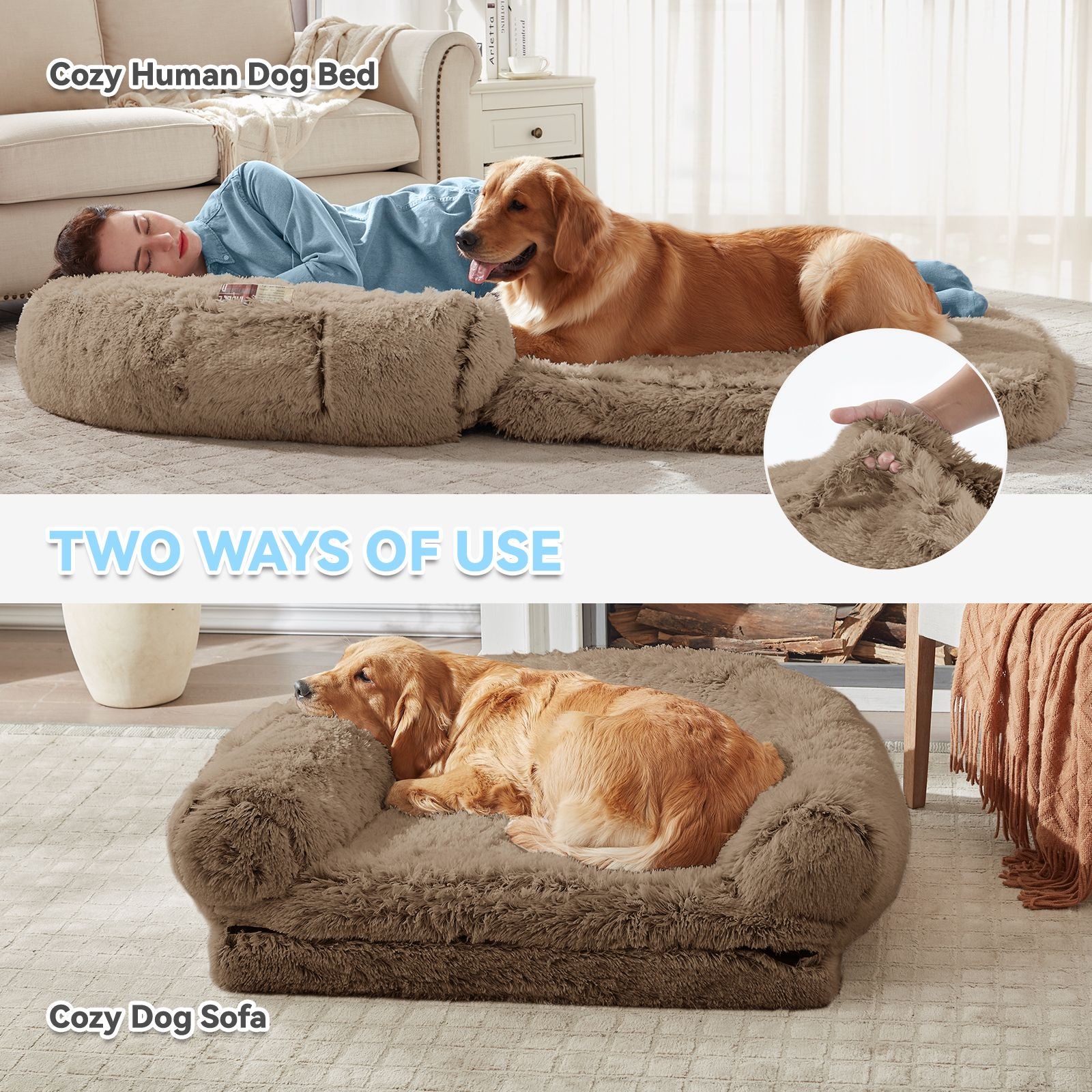 Human Dog Bed, 71"x43"x12" Dog Beds for Large Dogs, Foldable Plush Washable Dog Bed for People Doze Off, Orthopedic Dog Beds for Humans Size Fits You and Pets - Spot