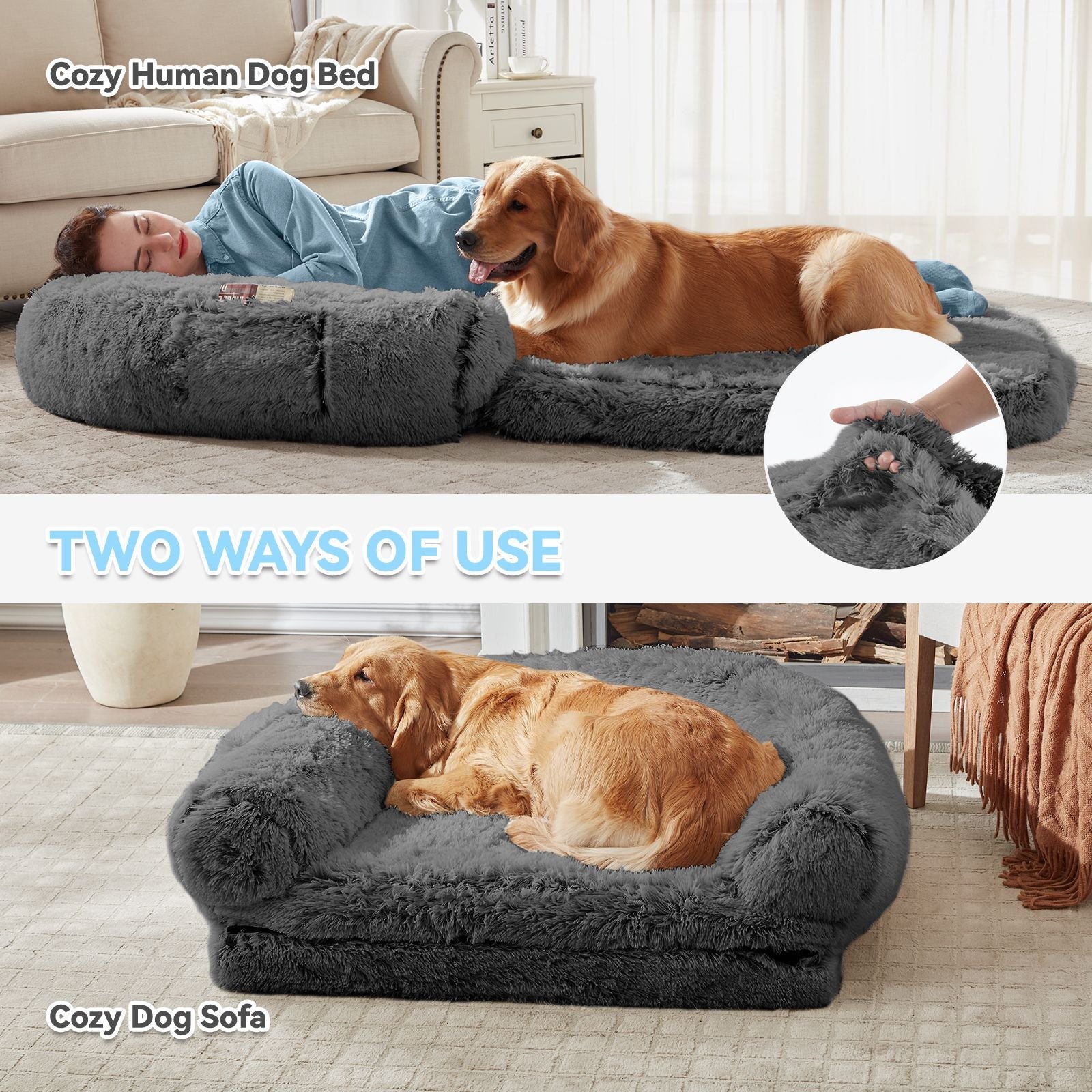 Human Dog Bed, 71"x43"x12" Dog Beds for Large Dogs, Foldable Plush Washable Dog Bed for People Doze Off, Orthopedic Dog Beds for Humans Size Fits You and Pets - Spot
