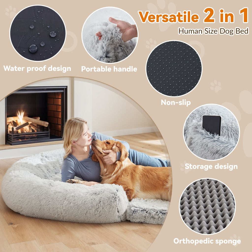 Human Dog Bed, 71"x43"x12" Dog Beds for Large Dogs, Foldable Plush Washable Dog Bed for People Doze Off, Orthopedic Dog Beds for Humans Size Fits You and Pets - Spot