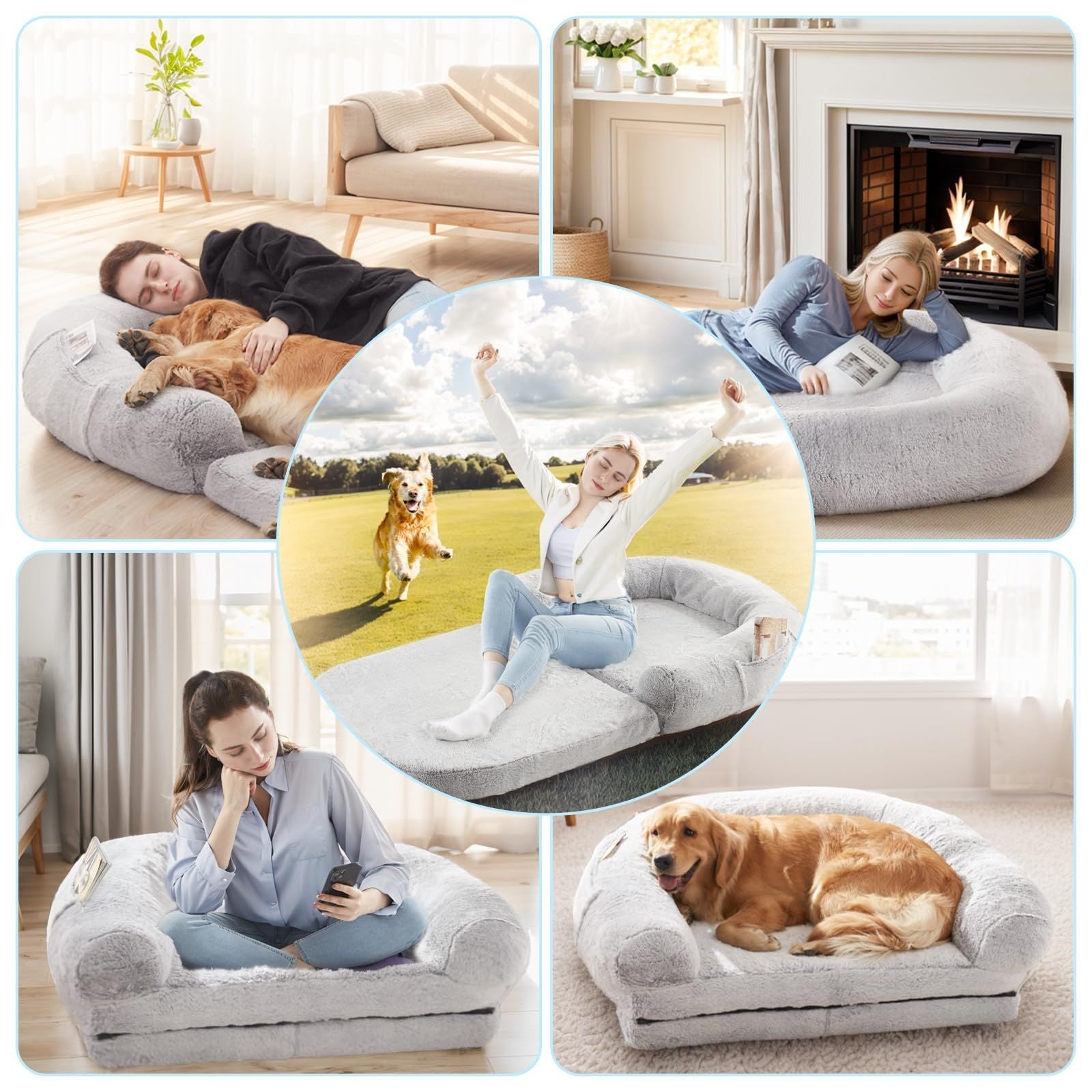 Human Dog Bed, 71"x43"x12" Dog Beds for Large Dogs, Foldable Plush Washable Dog Bed for People Doze Off, Orthopedic Dog Beds for Humans Size Fits You and Pets - Spot