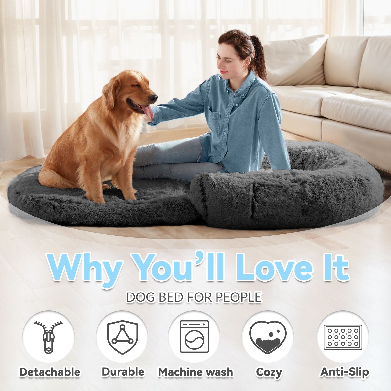 Human Dog Bed, 71"x43"x12" Dog Beds for Large Dogs, Foldable Plush Washable Dog Bed for People Doze Off, Orthopedic Dog Beds for Humans Size Fits You and Pets - Spot