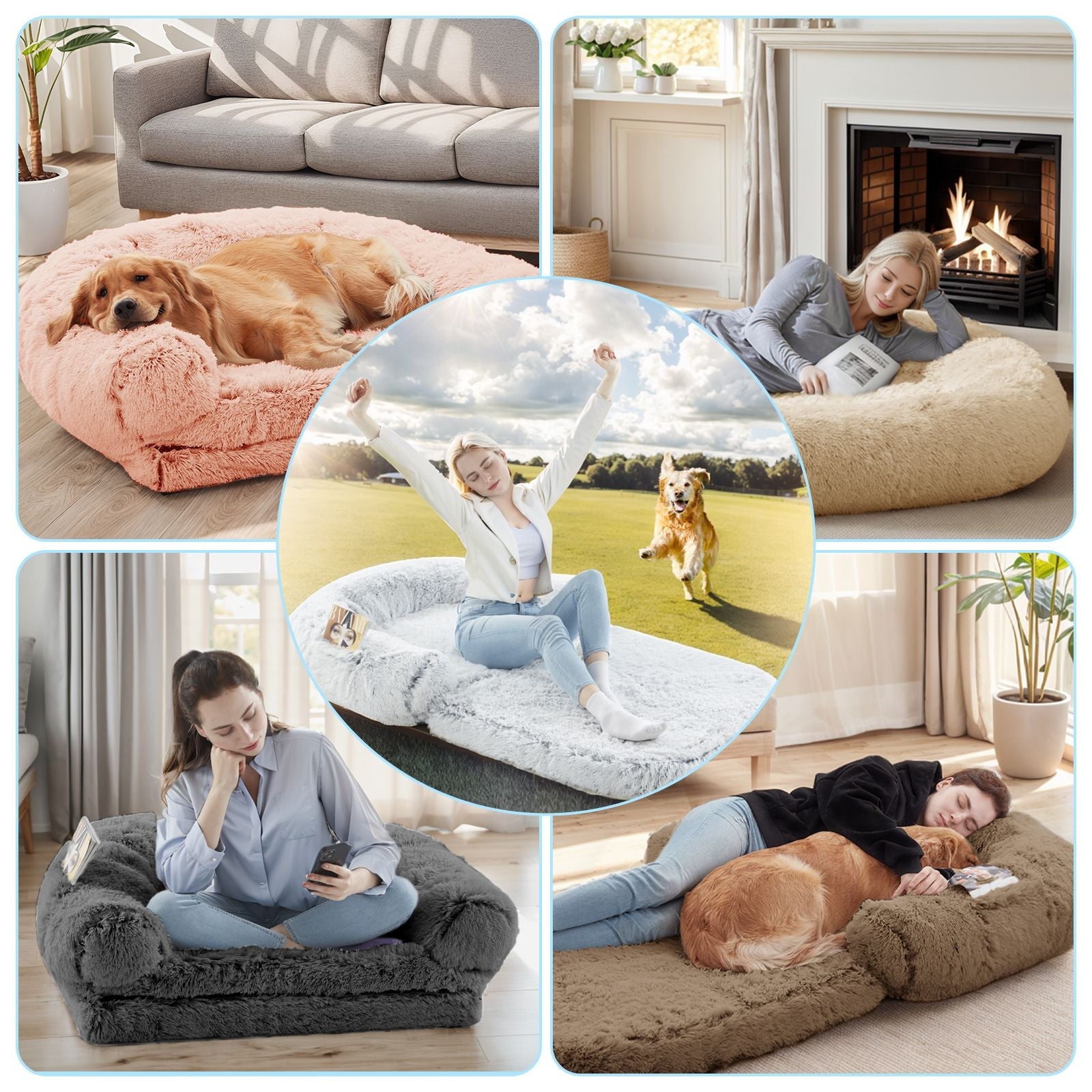 Human Dog Bed, 71"x43"x12" Dog Beds for Large Dogs, Foldable Plush Washable Dog Bed for People Doze Off, Orthopedic Dog Beds for Humans Size Fits You and Pets - Spot