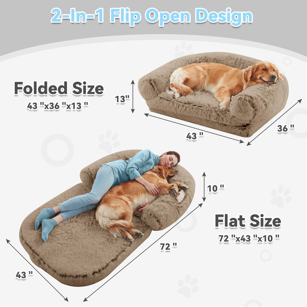 Human Dog Bed, 71"x43"x12" Dog Beds for Large Dogs, Foldable Plush Washable Dog Bed for People Doze Off, Orthopedic Dog Beds for Humans Size Fits You and Pets - Spot