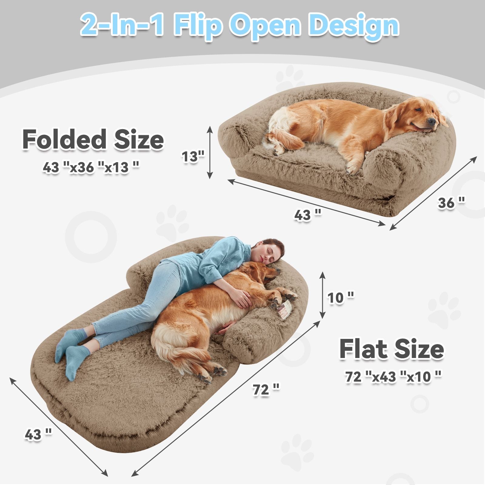 Human Dog Bed, 71"x43"x12" Dog Beds for Large Dogs, Foldable Plush Washable Dog Bed for People Doze Off, Orthopedic Dog Beds for Humans Size Fits You and Pets - Spot