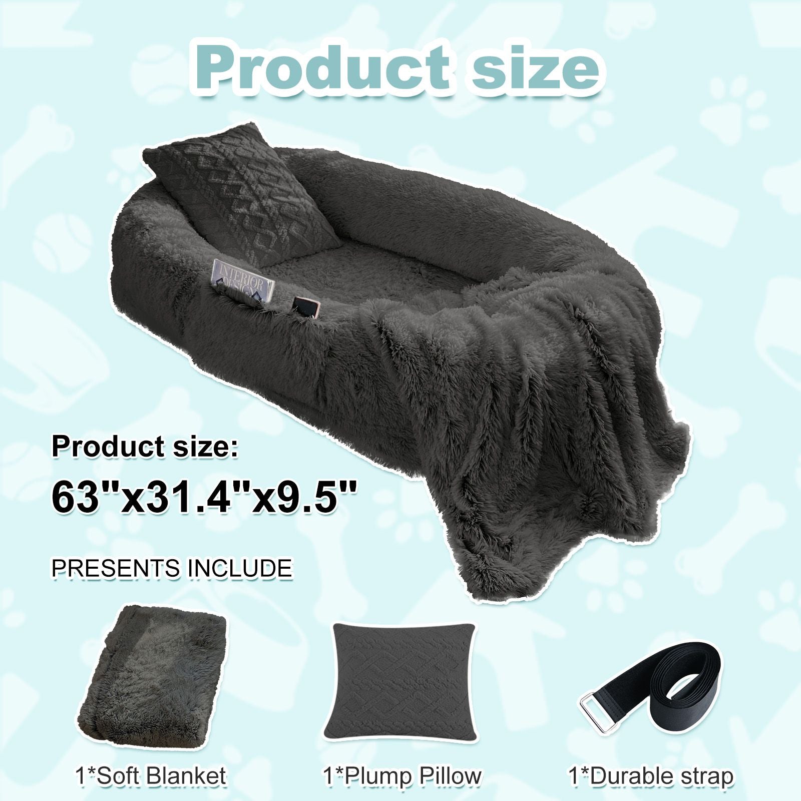 Human Dog Bed, Large Size Fits You and Pets, Washable Faux Fur Dog Bed for People Doze Off, Napping Orthopedic Dog Bed, Present Plump Pillow, Blanket, Strap - Spot