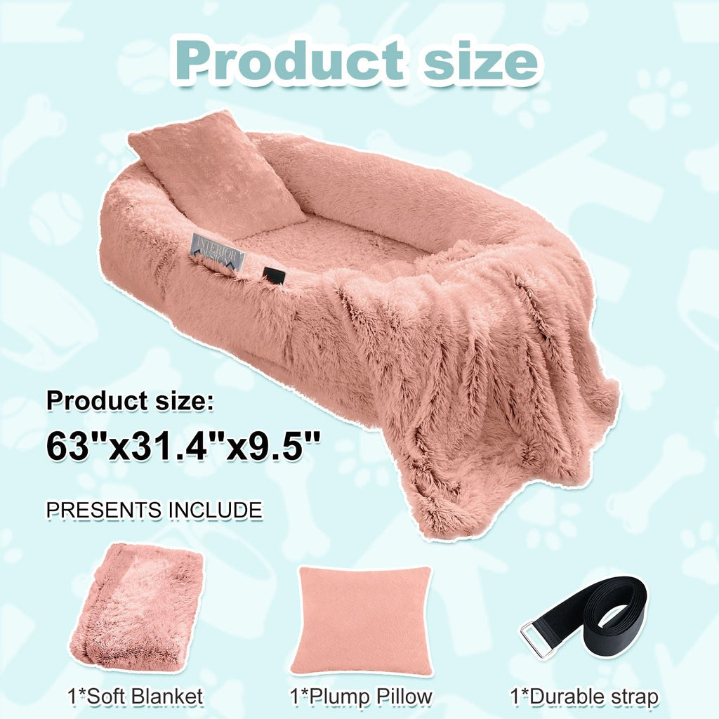 Human Dog Bed, Large Size Fits You and Pets, Washable Faux Fur Dog Bed for People Doze Off, Napping Orthopedic Dog Bed, Present Plump Pillow, Blanket, Strap - Spot