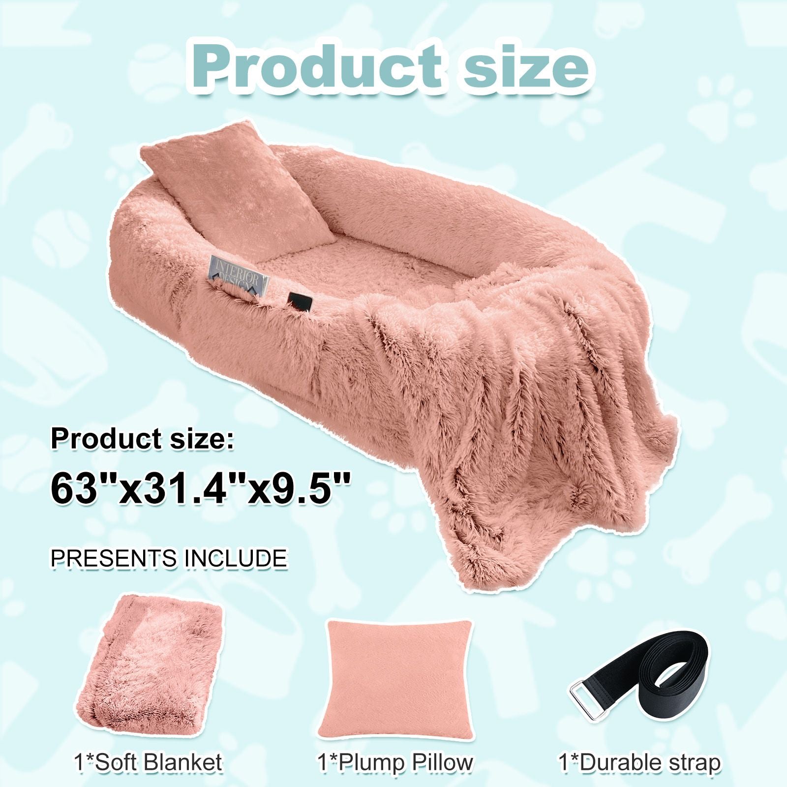 Human Dog Bed, Large Size Fits You and Pets, Washable Faux Fur Dog Bed for People Doze Off, Napping Orthopedic Dog Bed, Present Plump Pillow, Blanket, Strap - Spot