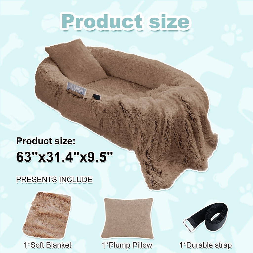 Human Dog Bed, Large Size Fits You and Pets, Washable Faux Fur Dog Bed for People Doze Off, Napping Orthopedic Dog Bed, Present Plump Pillow, Blanket, Strap - Spot
