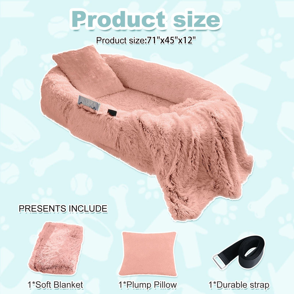 Human Dog Bed, Large Size Fits You and Pets, Washable Faux Fur Dog Bed for People Doze Off, Napping Orthopedic Dog Bed, Present Plump Pillow, Blanket, Strap - Spot
