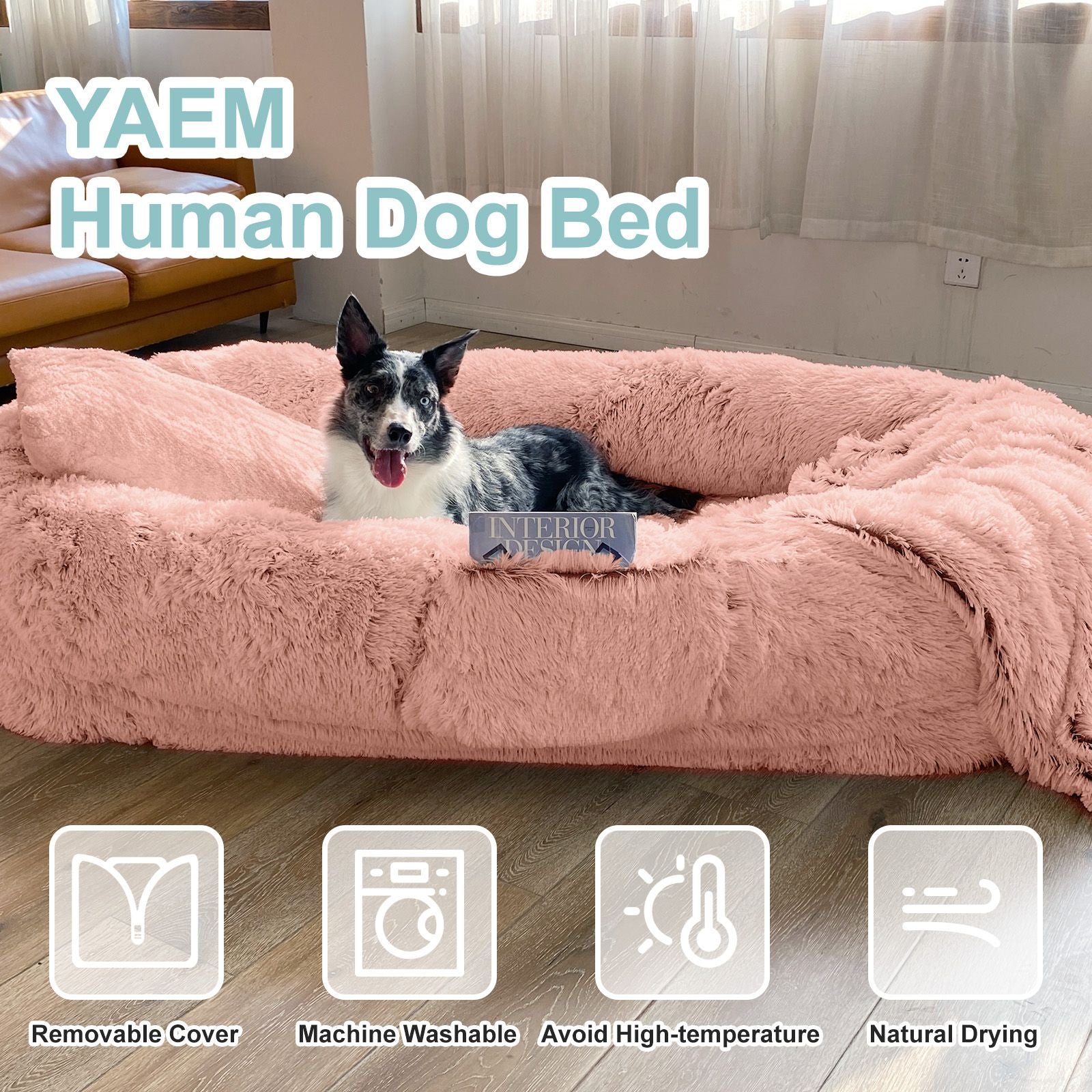 Human Dog Bed, Large Size Fits You and Pets, Washable Faux Fur Dog Bed for People Doze Off, Napping Orthopedic Dog Bed, Present Plump Pillow, Blanket, Strap - Spot