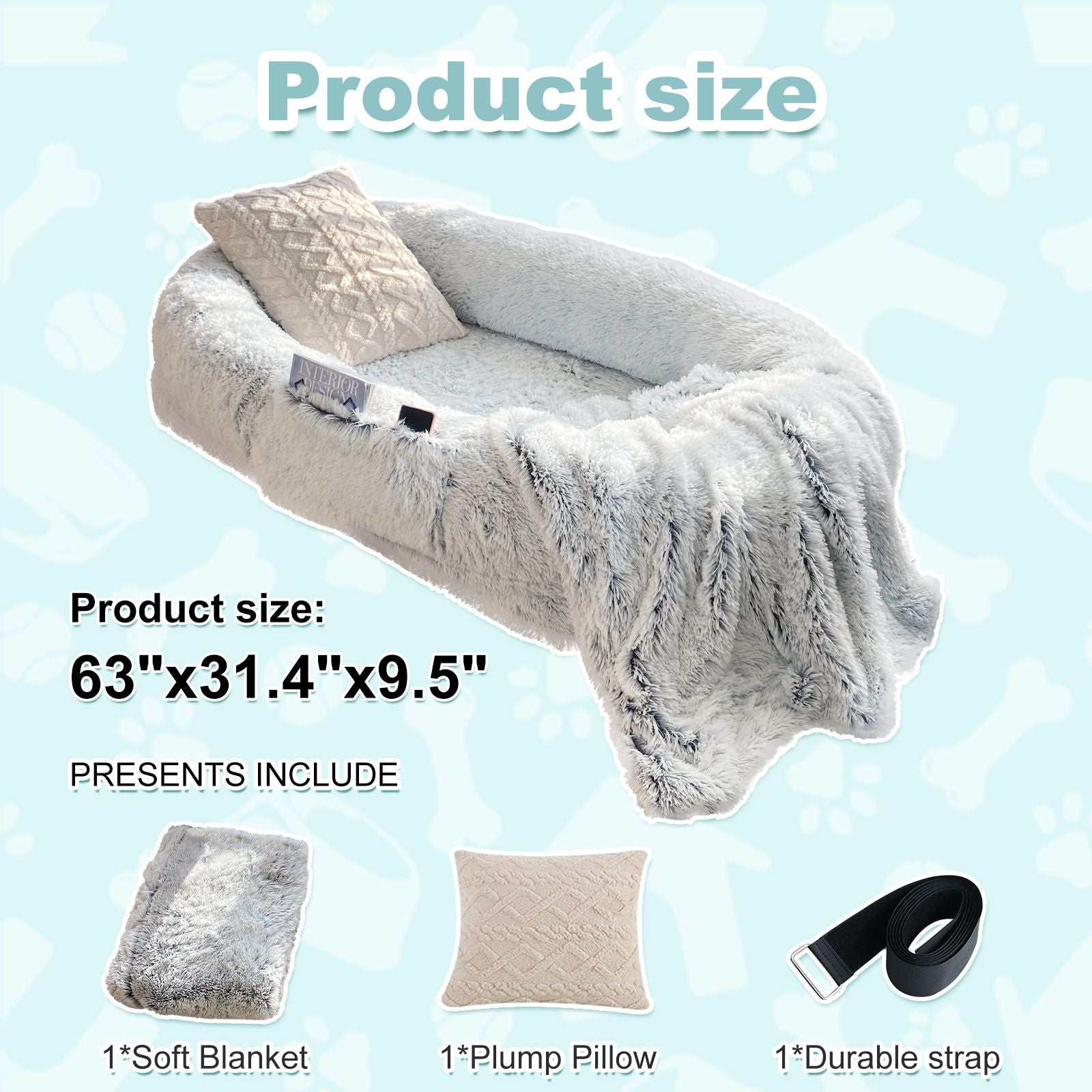 Human Dog Bed, Large Size Fits You and Pets, Washable Faux Fur Dog Bed for People Doze Off, Napping Orthopedic Dog Bed, Present Plump Pillow, Blanket, Strap - Spot