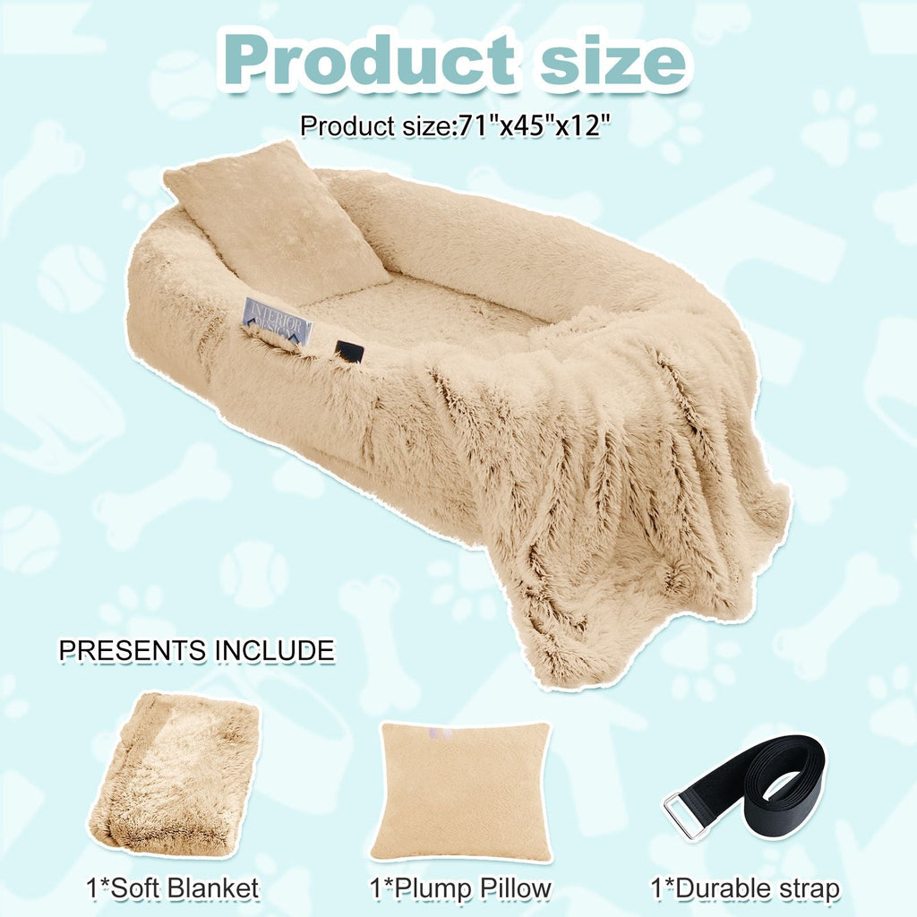 Human Dog Bed, Large Size Fits You and Pets, Washable Faux Fur Dog Bed for People Doze Off, Napping Orthopedic Dog Bed, Present Plump Pillow, Blanket, Strap - Spot