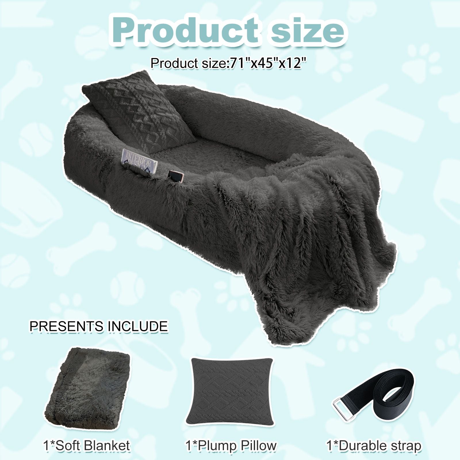 Human Dog Bed, Large Size Fits You and Pets, Washable Faux Fur Dog Bed for People Doze Off, Napping Orthopedic Dog Bed, Present Plump Pillow, Blanket, Strap - Spot