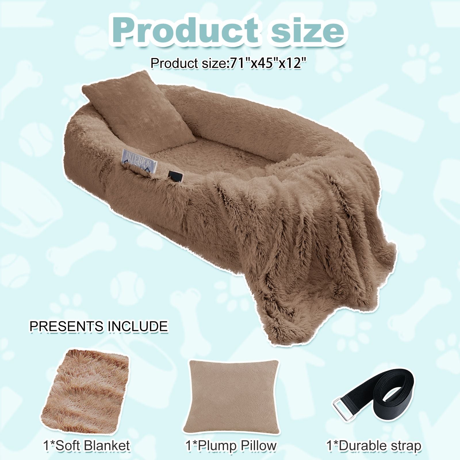 Human Dog Bed, Large Size Fits You and Pets, Washable Faux Fur Dog Bed for People Doze Off, Napping Orthopedic Dog Bed, Present Plump Pillow, Blanket, Strap - Spot