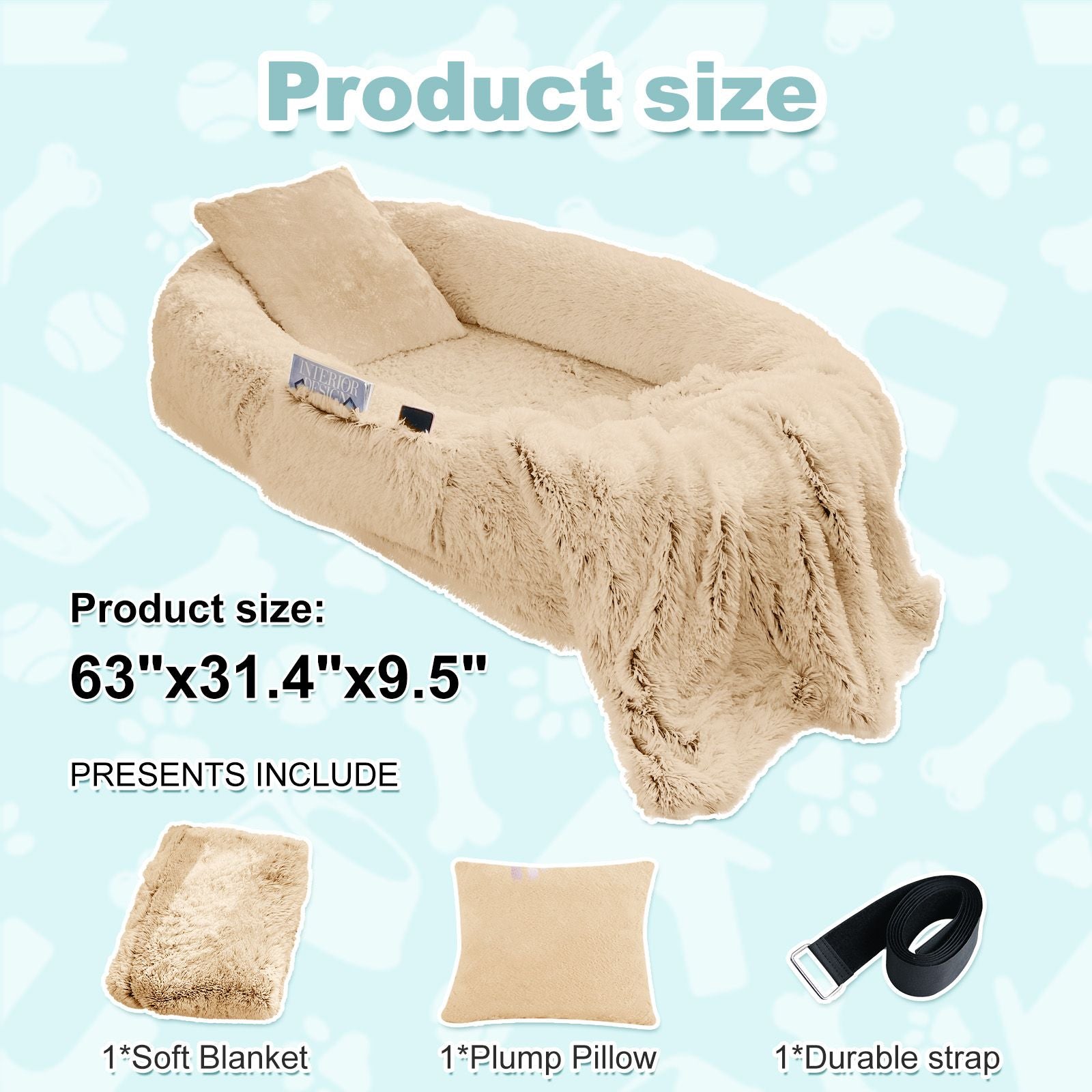 Human Dog Bed, Large Size Fits You and Pets, Washable Faux Fur Dog Bed for People Doze Off, Napping Orthopedic Dog Bed, Present Plump Pillow, Blanket, Strap - Spot
