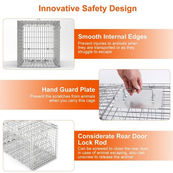 Humane Animal Trap Cage (30.51x11.02x11.81in) - Galvanized Sturdy Wire Mesh, Sensitive Trigger & Dual Doors, Handle Guard Plate, Collapsible for Raccoons, Opossums, Skunks Under 16.5lbs Indoor/Outdoor - Spot
