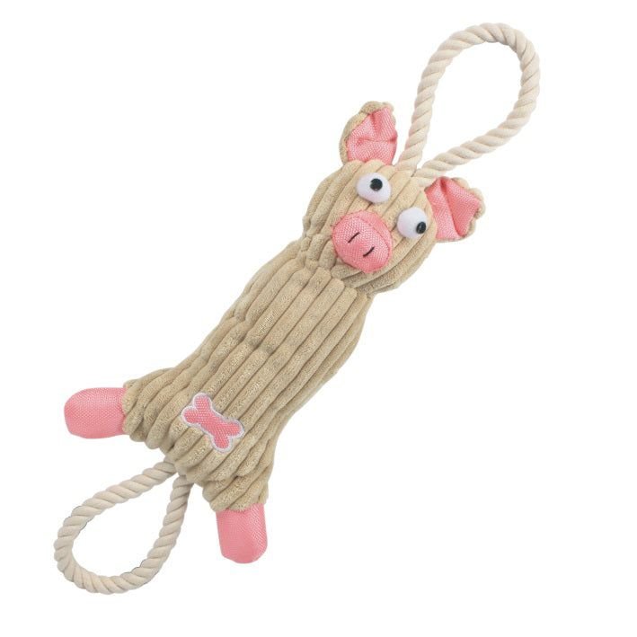 Jute and Rope Plush Pig Dog Toy - Spot