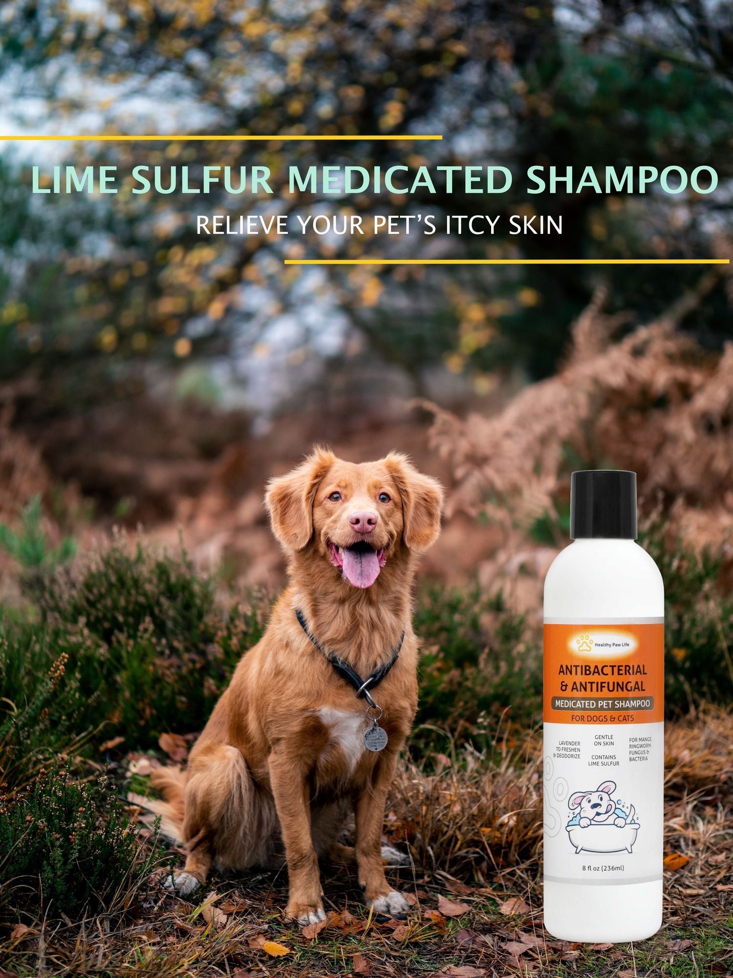 Lime Sulfur Pet Shampoo - Pet Care and Veterinary Solution for Itchy and Dry Skin - Safe for Dog; Cat; Puppy; Kitten; Horse - Spot