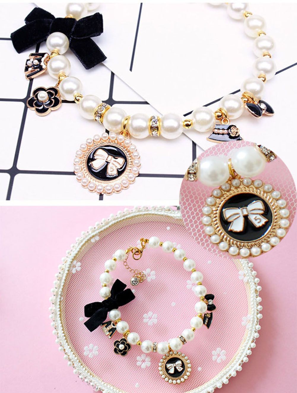 Luxurious Pearls Pet Collar Decorative Necklace for Small Cat Dog Adjustable 10 - 12 inches - Spot