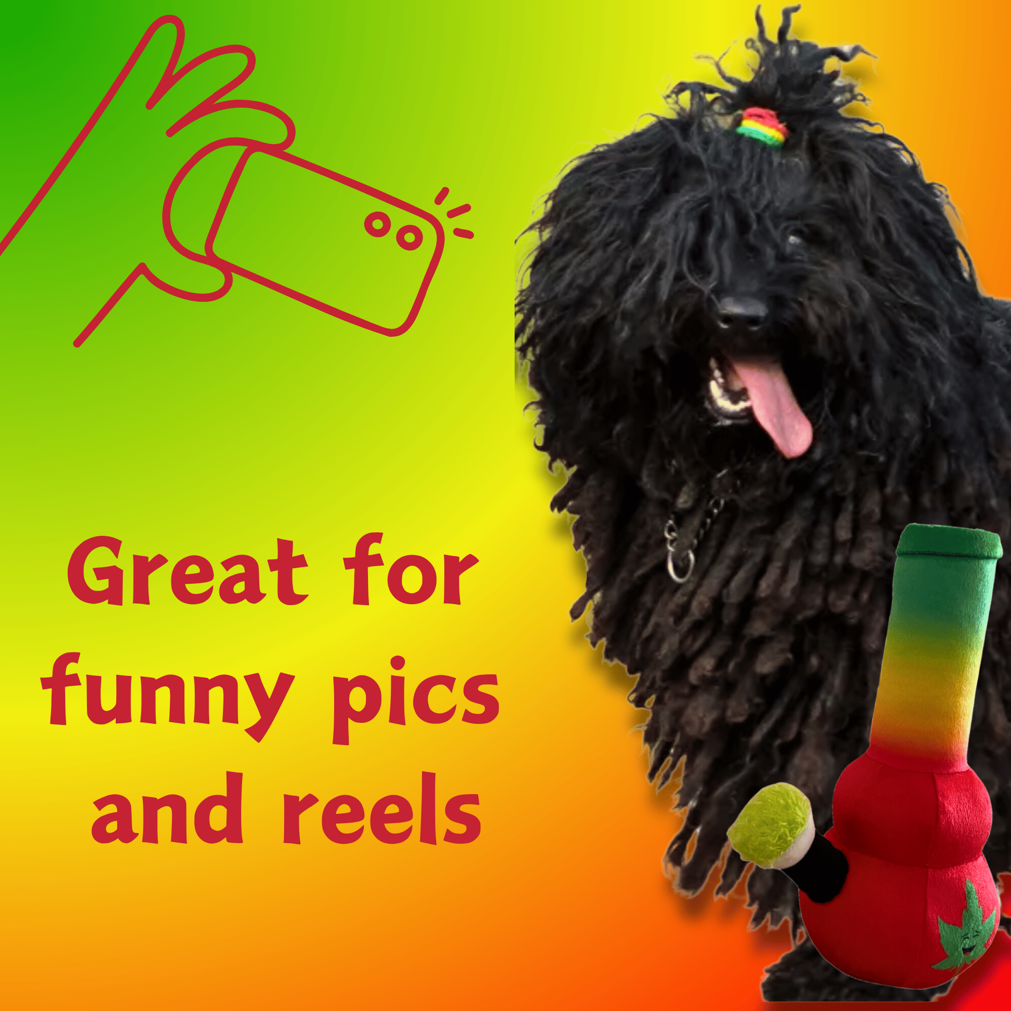 My Name is Bo da Bong, Funny Squeaky Weed Dog Toy, Cute Stuffed Parody Rasta Pot Bong, Cool Plush 420 Novelty Gift for Puppies & Small, Medium & Large Breeds, for Fetch & a Photo Prop - Spot
