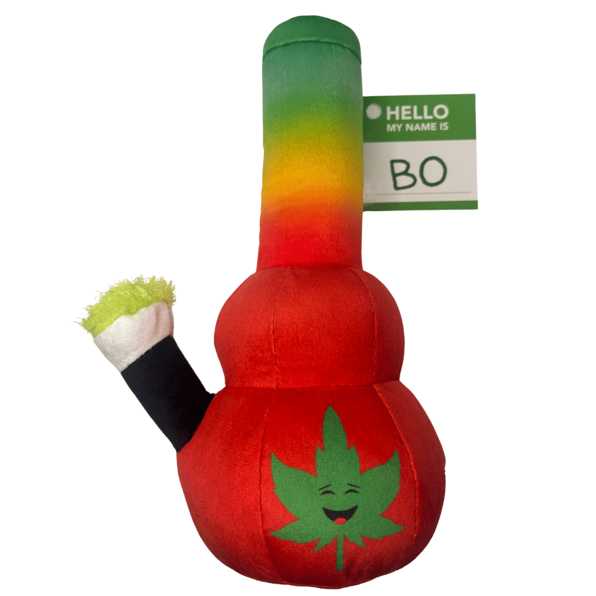 My Name is Bo da Bong, Funny Squeaky Weed Dog Toy, Cute Stuffed Parody Rasta Pot Bong, Cool Plush 420 Novelty Gift for Puppies & Small, Medium & Large Breeds, for Fetch & a Photo Prop - Spot