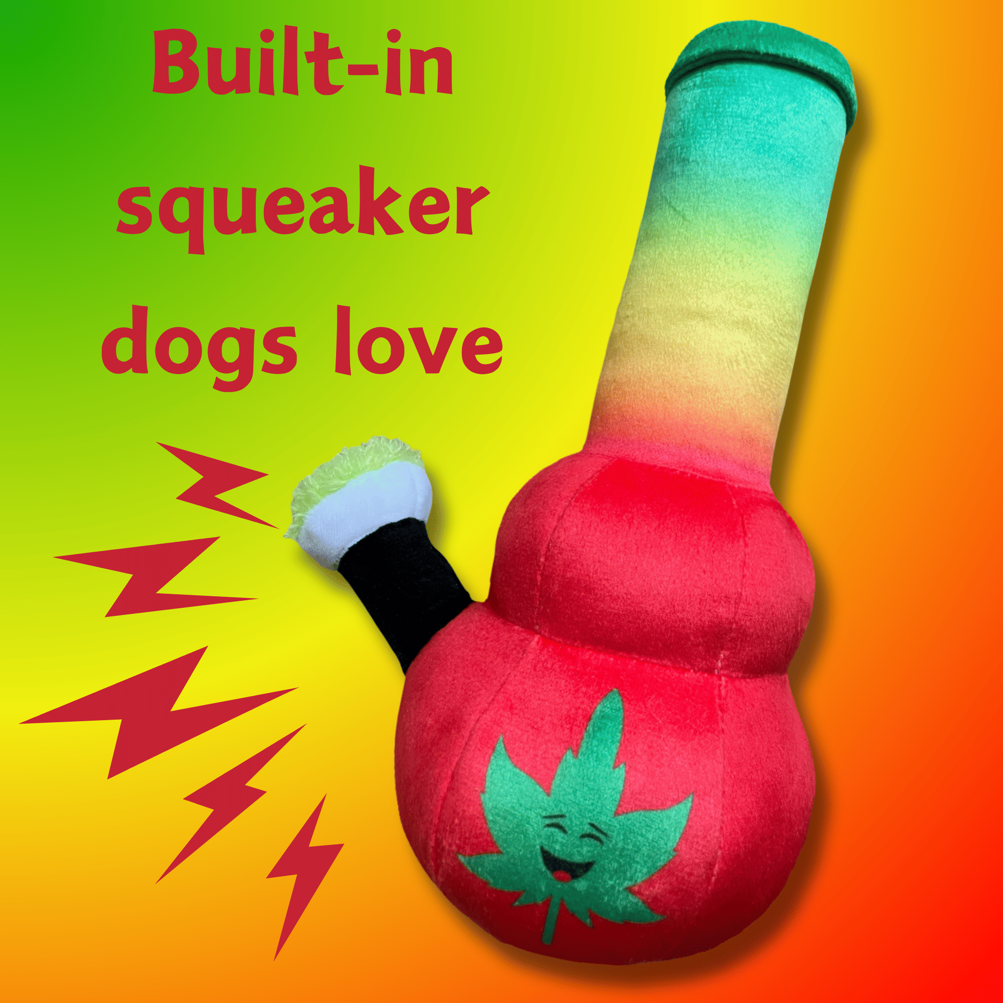 My Name is Bo da Bong, Funny Squeaky Weed Dog Toy, Cute Stuffed Parody Rasta Pot Bong, Cool Plush 420 Novelty Gift for Puppies & Small, Medium & Large Breeds, for Fetch & a Photo Prop - Spot