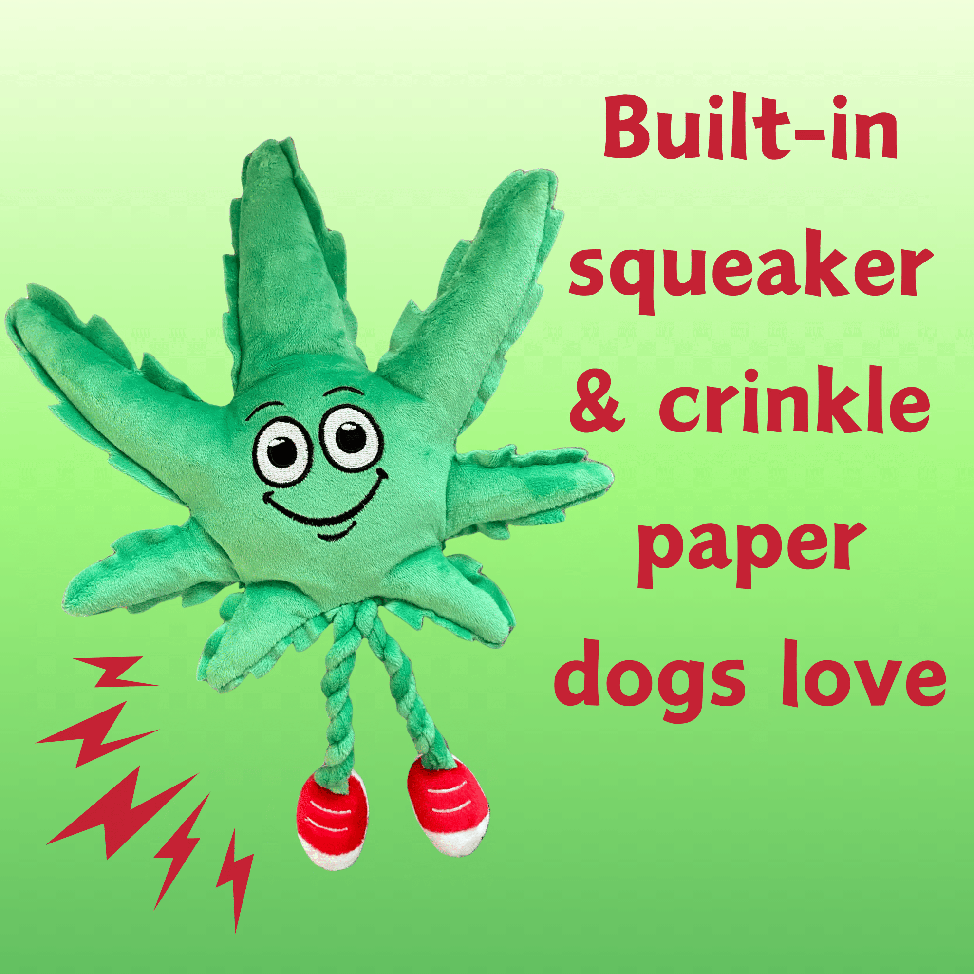My Name is MJ, Cute Stuffed Parody Marijuana Leaf Dog Toy, Funny Squeaky Weed Toy, Cool Plush Novelty 420 Gift for Puppies & Small, Medium & Large Breeds, for Fetch & a Photo Prop, Shelf - Sitter - Spot