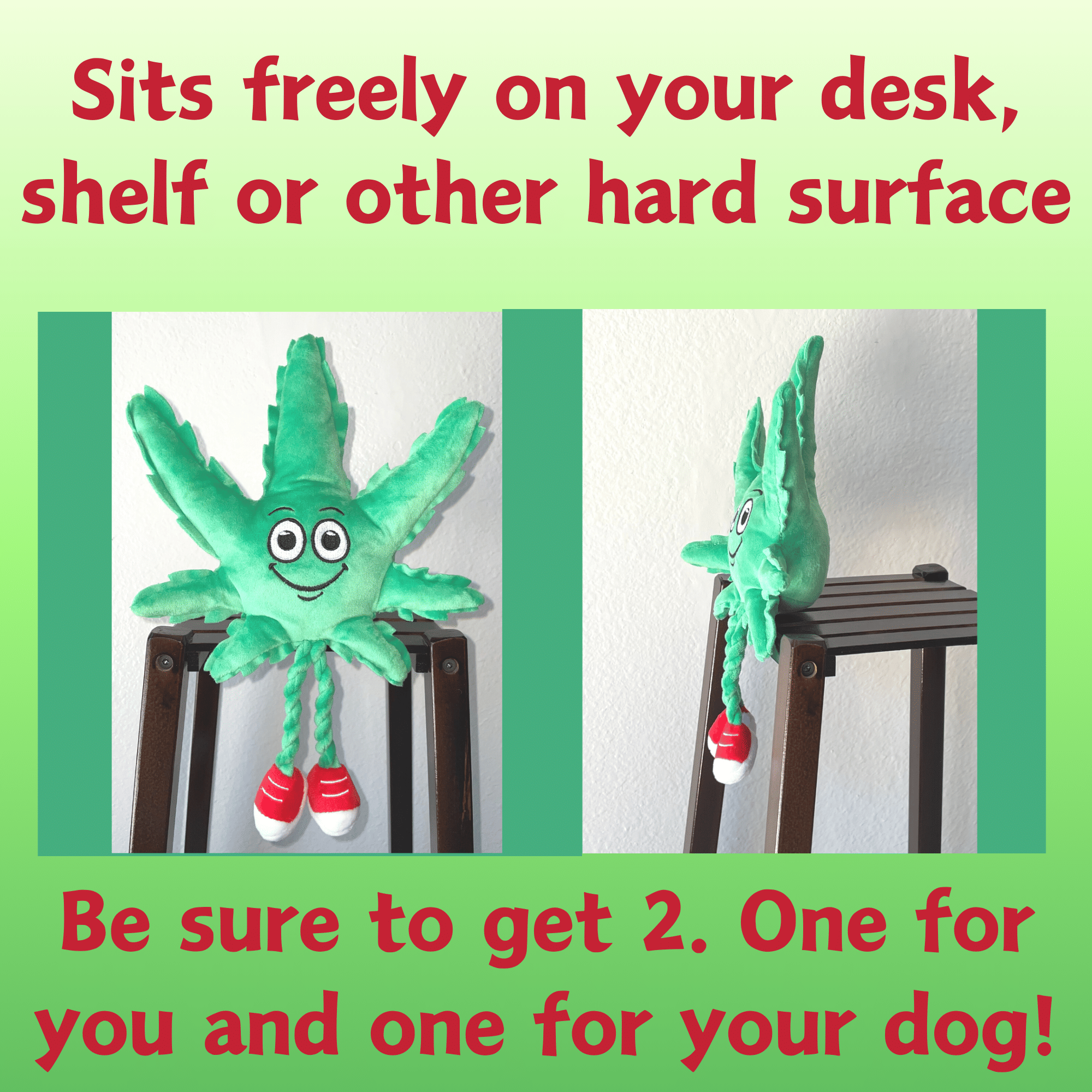 My Name is MJ, Cute Stuffed Parody Marijuana Leaf Dog Toy, Funny Squeaky Weed Toy, Cool Plush Novelty 420 Gift for Puppies & Small, Medium & Large Breeds, for Fetch & a Photo Prop, Shelf - Sitter - Spot