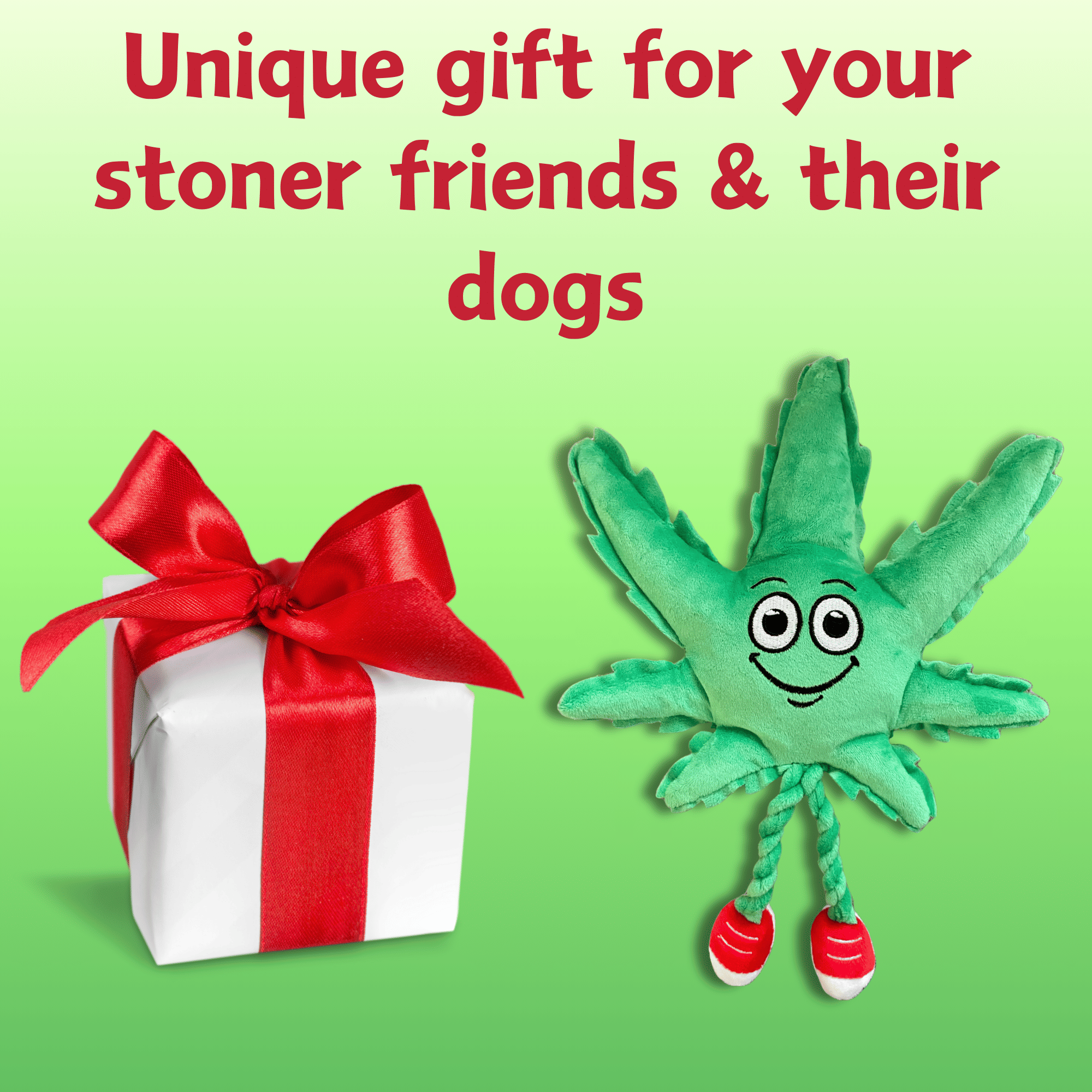 My Name is MJ, Cute Stuffed Parody Marijuana Leaf Dog Toy, Funny Squeaky Weed Toy, Cool Plush Novelty 420 Gift for Puppies & Small, Medium & Large Breeds, for Fetch & a Photo Prop, Shelf - Sitter - Spot
