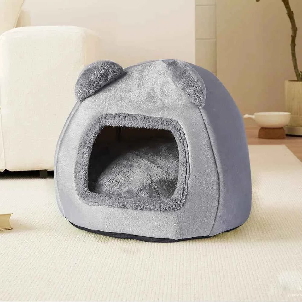 Bear Head Warm Plush Cat Bed Cozy Cave for Pets Indoor Pet House by Souths Cheap Stuff